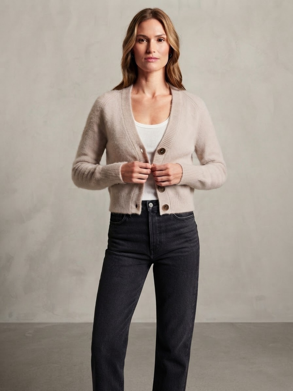 White + Warren 100% Cashmere Cropped Button Front Cardigan Sweater - S